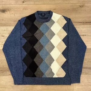 Vintage Argyle Knit Sweater - Retro Colorblock Aesthetic